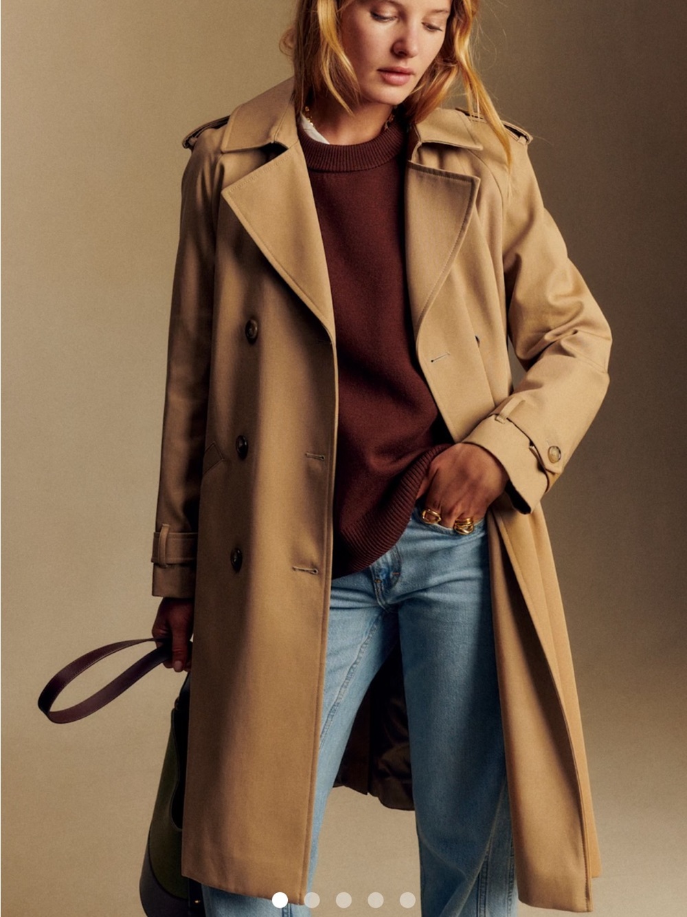 Sezane Classic Tan Double-Breasted Trench Coat - the “Scott Trench”